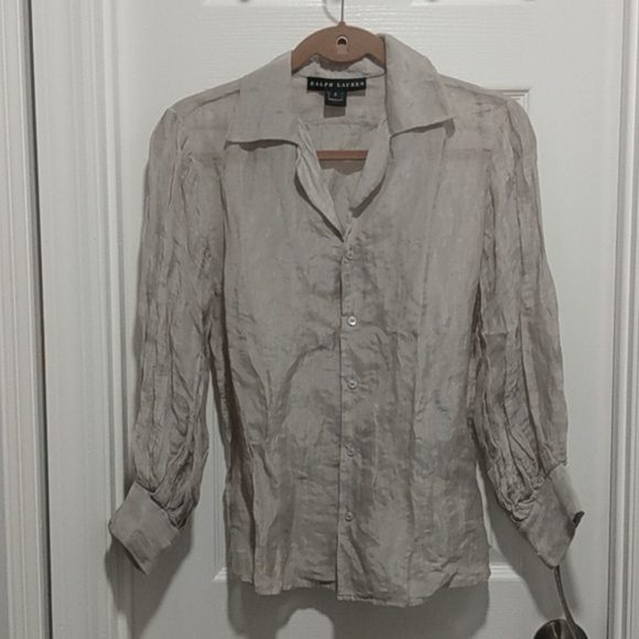 New, Ralph Lauren Black Label Crinkled Organza Puffed Silk Blend Blouse - Picture 2 of 16